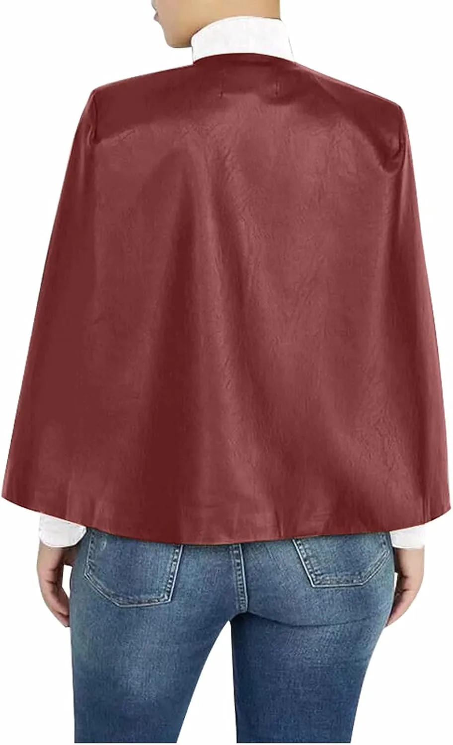 Aro Lora Women's PU Faux Leather Open Front Cape Cloak Poncho Slit Sleeve Short Jacket Coat Blazer