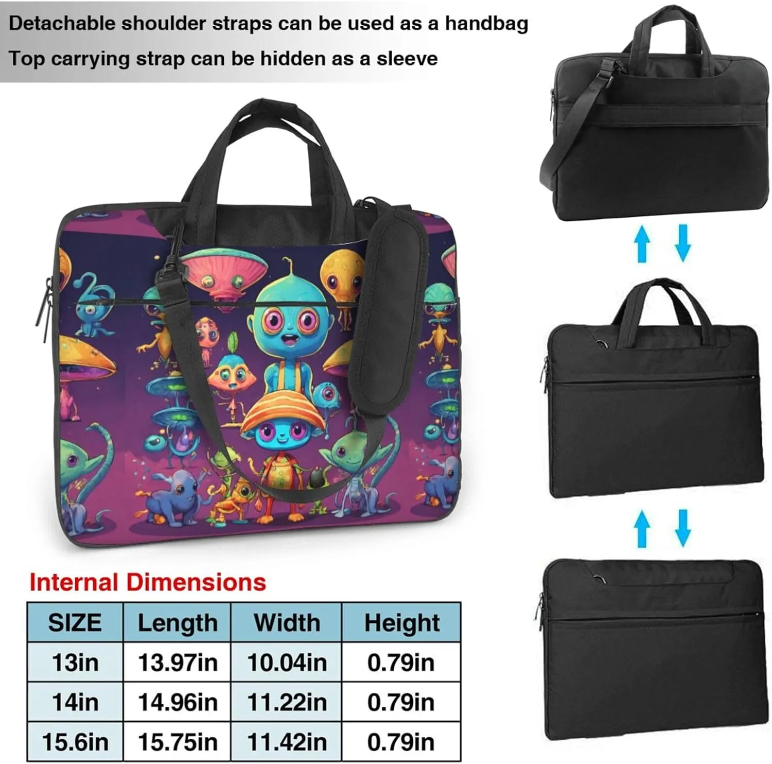 Astronaut And Alien Print Work Casual Office Laptop Shoulder Messenger Bag 13 inch 14 inch 15.6 inch