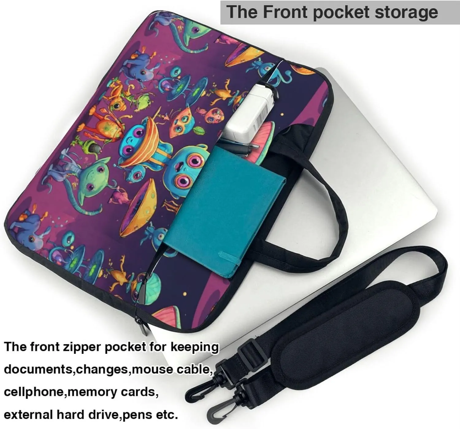 Astronaut And Alien Print Work Casual Office Laptop Shoulder Messenger Bag 13 inch 14 inch 15.6 inch