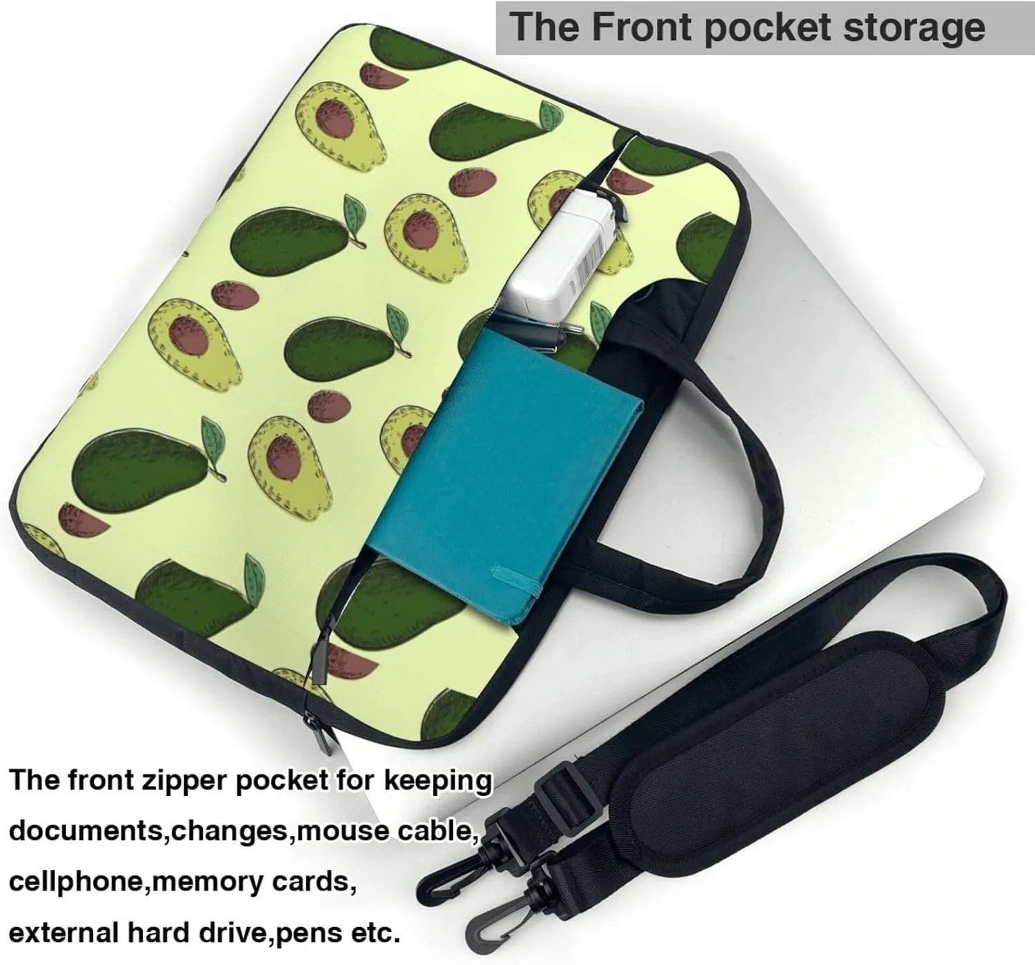Avocado Fruit Print Work Casual Office Laptop Shoulder Messenger Bag 13 inch 14 inch 15.6 inch