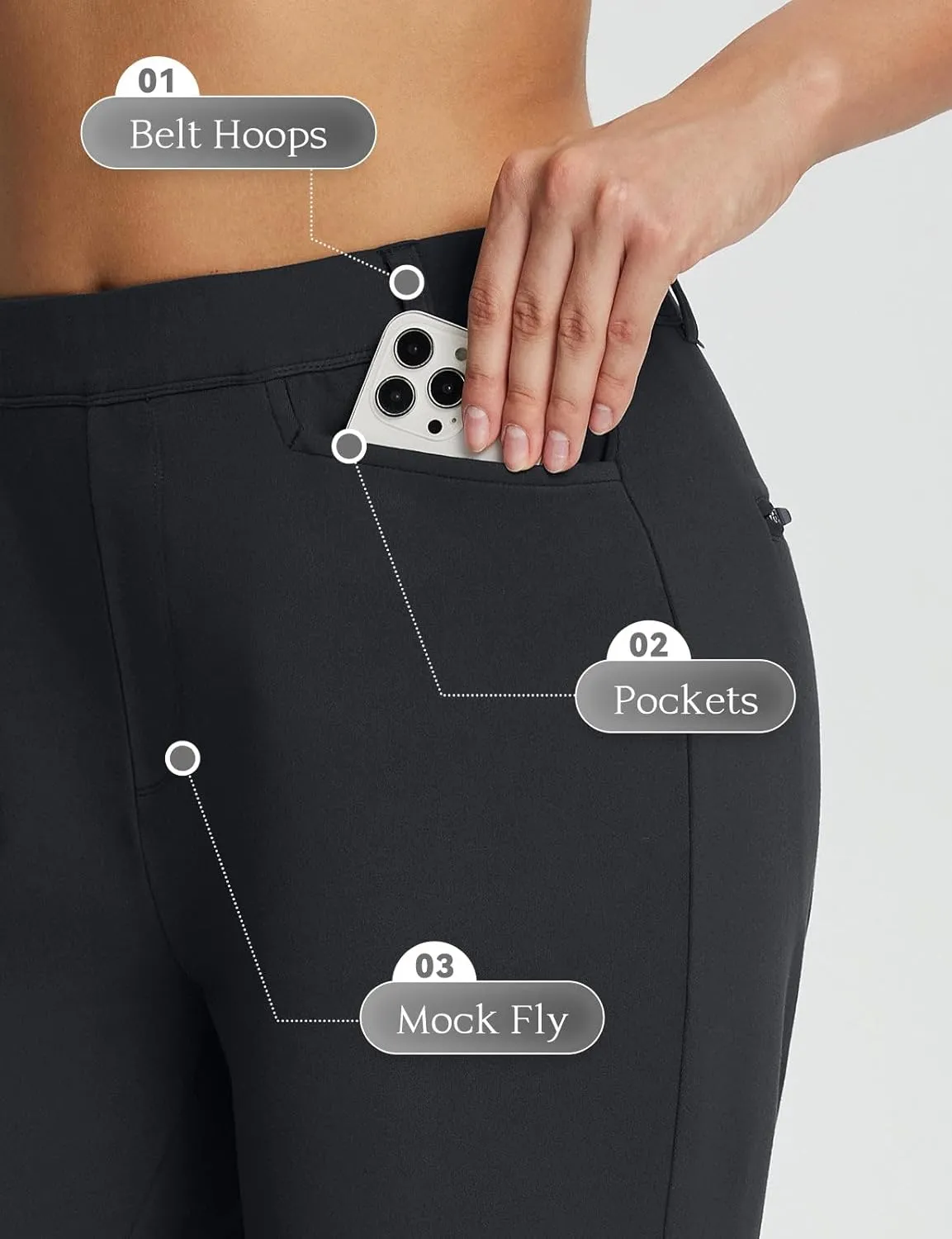 baleaf Women's Golf Pant Winter Fleece Lined Pants with Belt Loops Pockets Travel Work Casual
