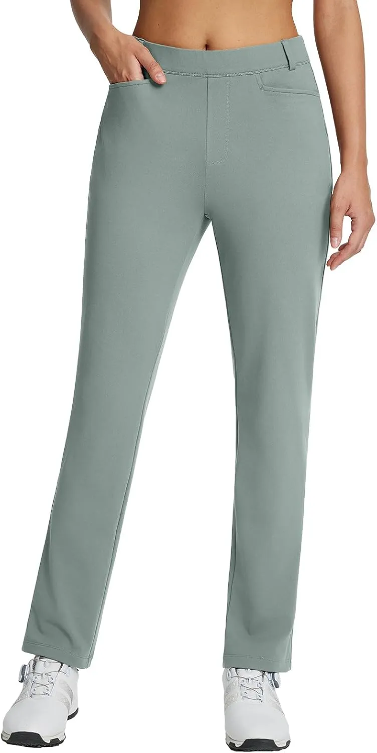 baleaf Women's Golf Pant Winter Fleece Lined Pants with Belt Loops Pockets Travel Work Casual