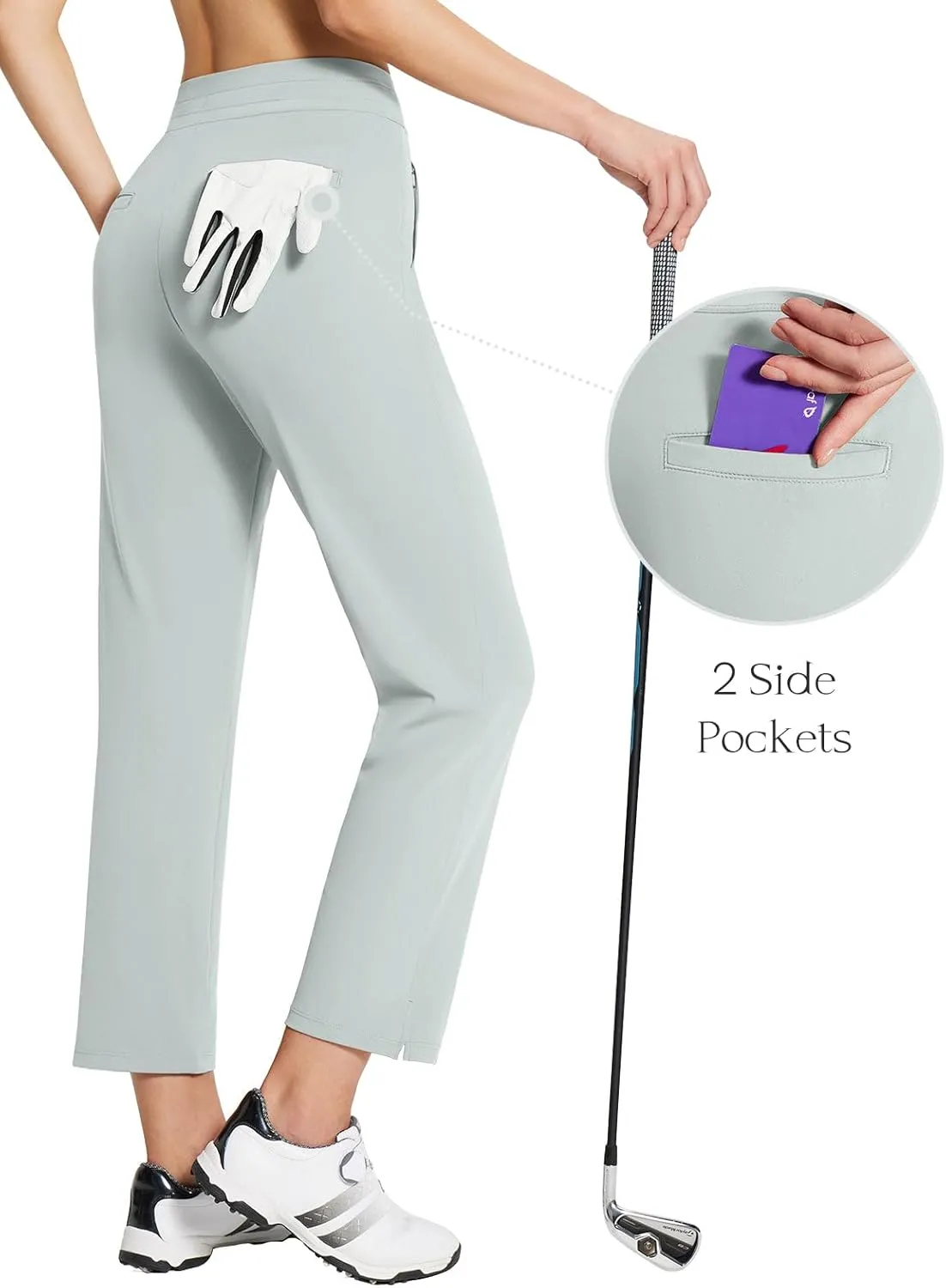 baleaf Women's Golf Pants with Pockets Petite Stretch Work Pant High Waisted Sweatpants for Travel Athletic