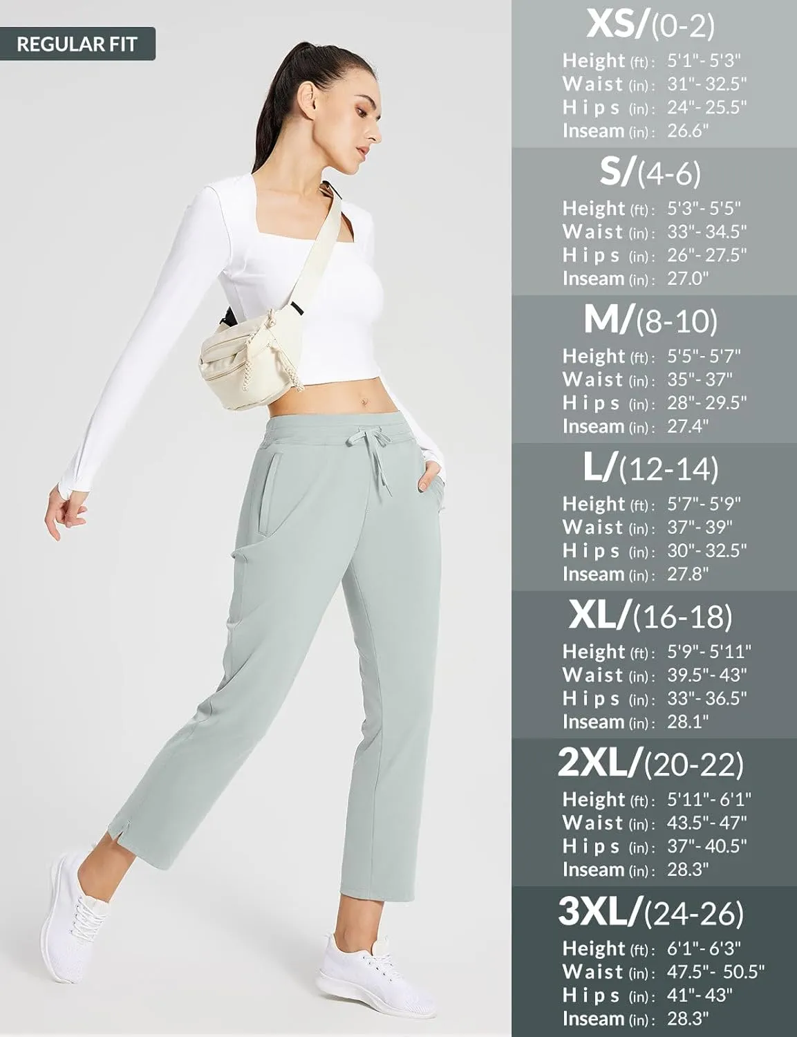 baleaf Women's Golf Pants with Pockets Petite Stretch Work Pant High Waisted Sweatpants for Travel Athletic