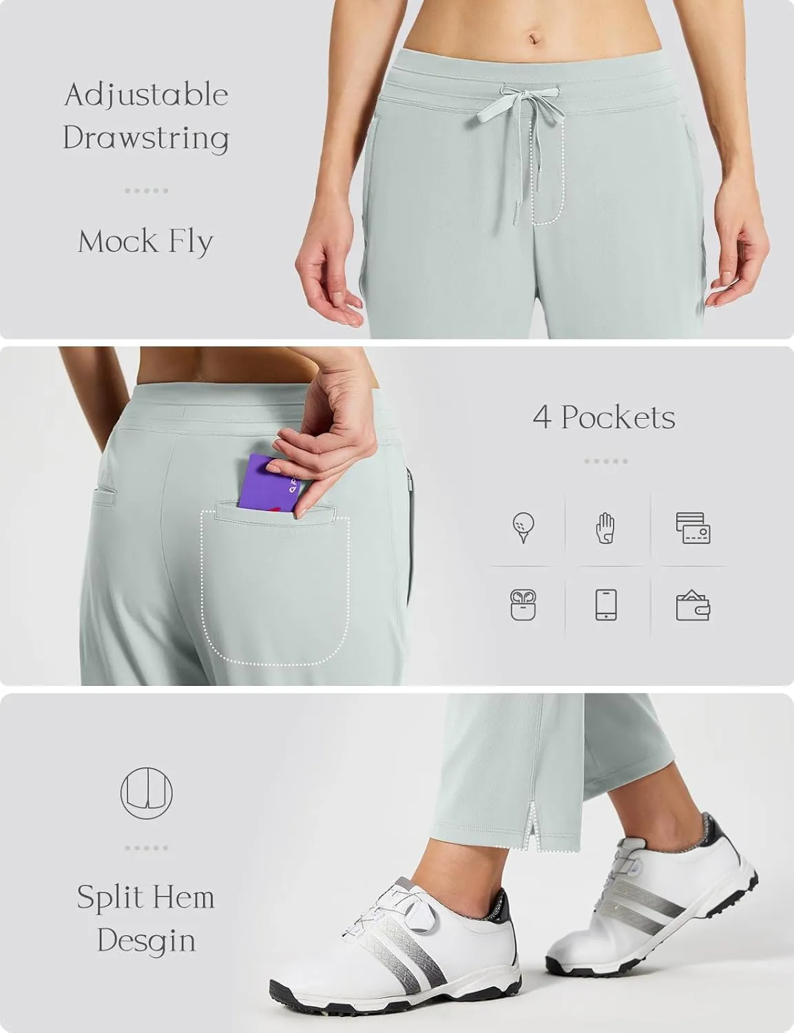 baleaf Women's Golf Pants with Pockets Petite Stretch Work Pant High Waisted Sweatpants for Travel Athletic