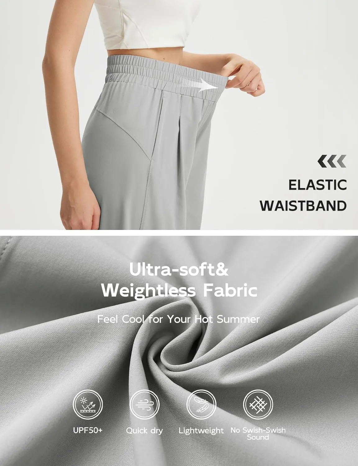 baleaf Women's Track Pants Lightweight Athletic Travel Wide Leg Pants with Pockets 30" Work Lounge Loose Fit UPF50 