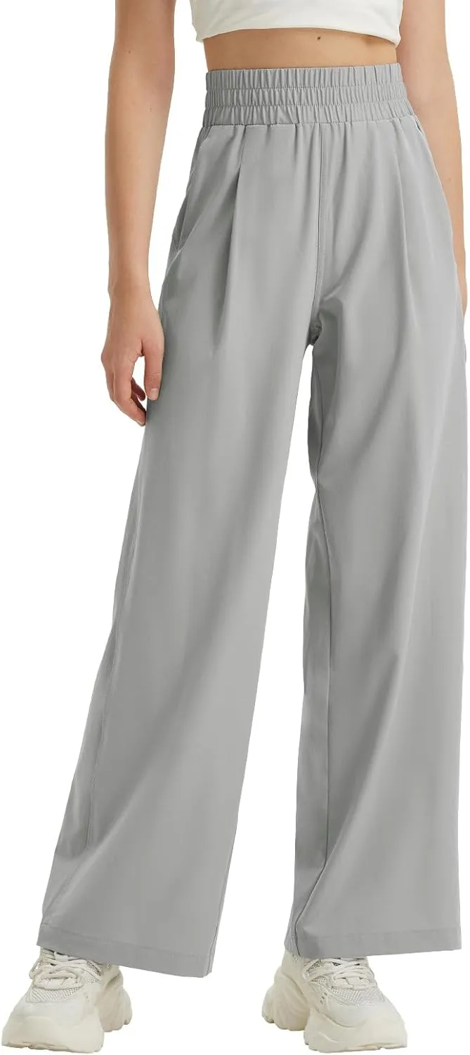 baleaf Women's Track Pants Lightweight Athletic Travel Wide Leg Pants with Pockets 30" Work Lounge Loose Fit UPF50 