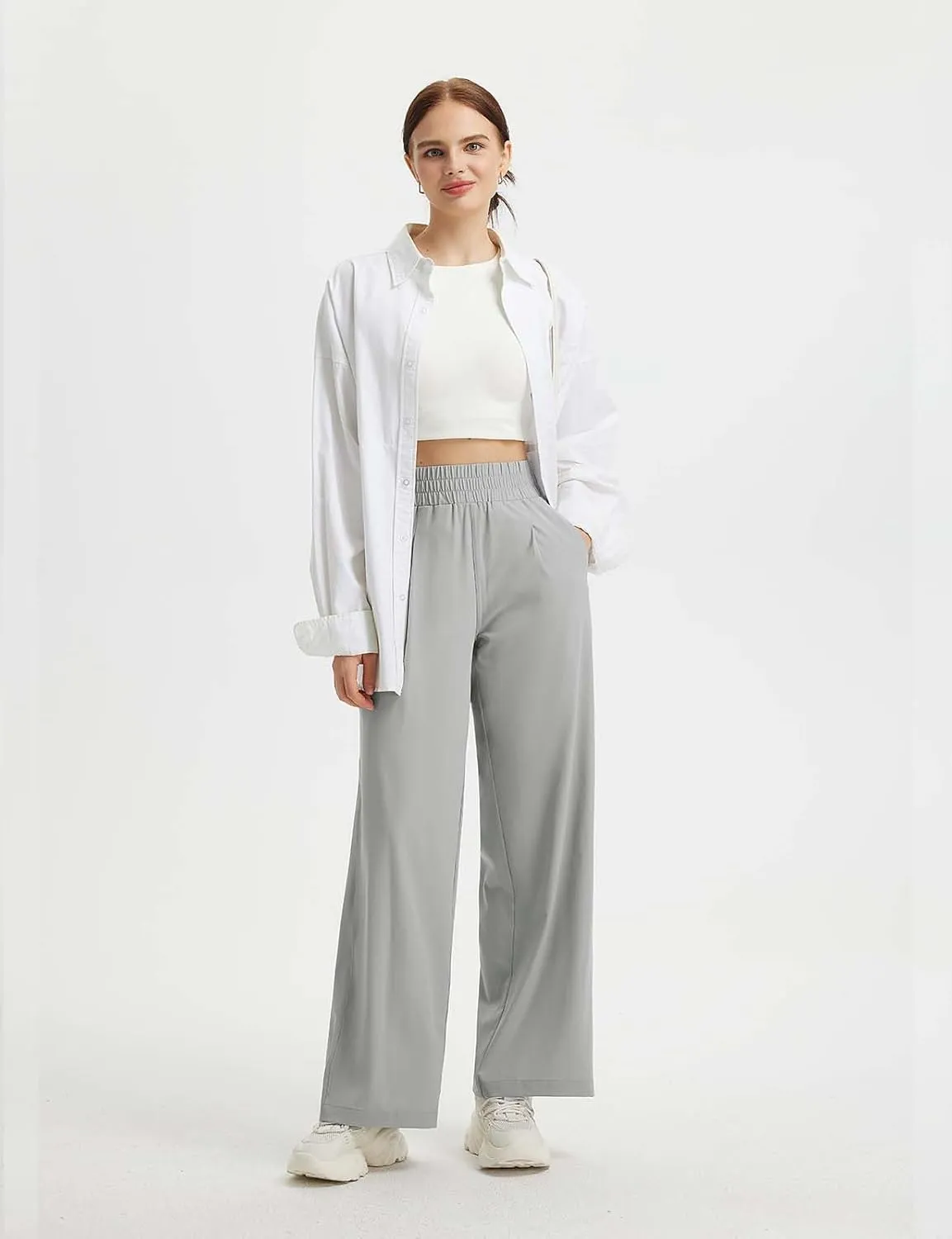baleaf Women's Track Pants Lightweight Athletic Travel Wide Leg Pants with Pockets 30" Work Lounge Loose Fit UPF50 