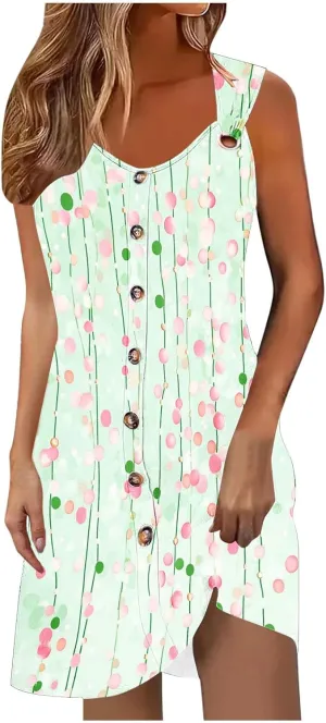 Beach Dresses for Women Casual Sleeveless Print Beach Cute Sundress Sexy Summer Floral Fashion Mini Dress 2025