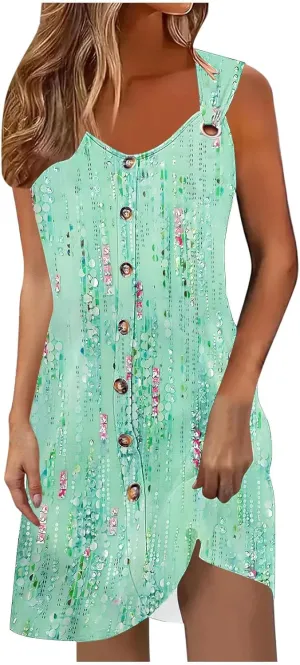 Beach Dresses for Women Casual Sleeveless Print Beach Cute Sundress Sexy Summer Floral Fashion Mini Dress 2025