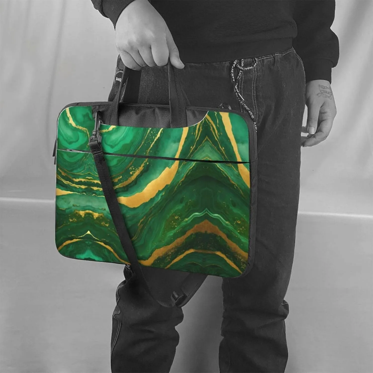 black and gold geometric Print Work Casual Office Laptop Shoulder Messenger Bag 13 inch 14 inch 15.6 inch