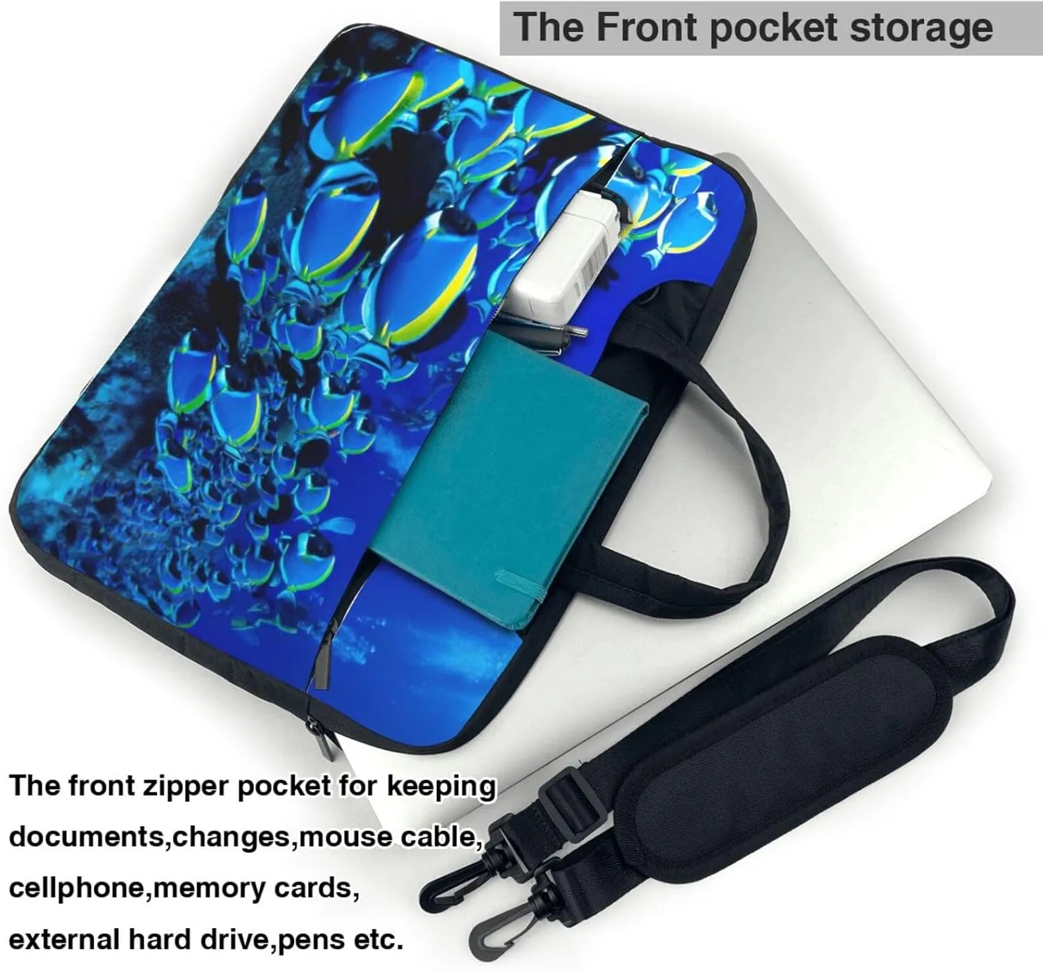 Blue Fishes Ocean Print Work Casual Office Laptop Shoulder Messenger Bag 13 inch 14 inch 15.6 inch