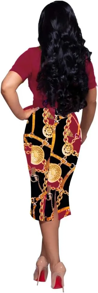 BOGURST Women Midi Bodycon Dress Work Casual Cute Floral Prints Pencil Dresses