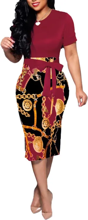 BOGURST Women Midi Bodycon Dress Work Casual Cute Floral Prints Pencil Dresses