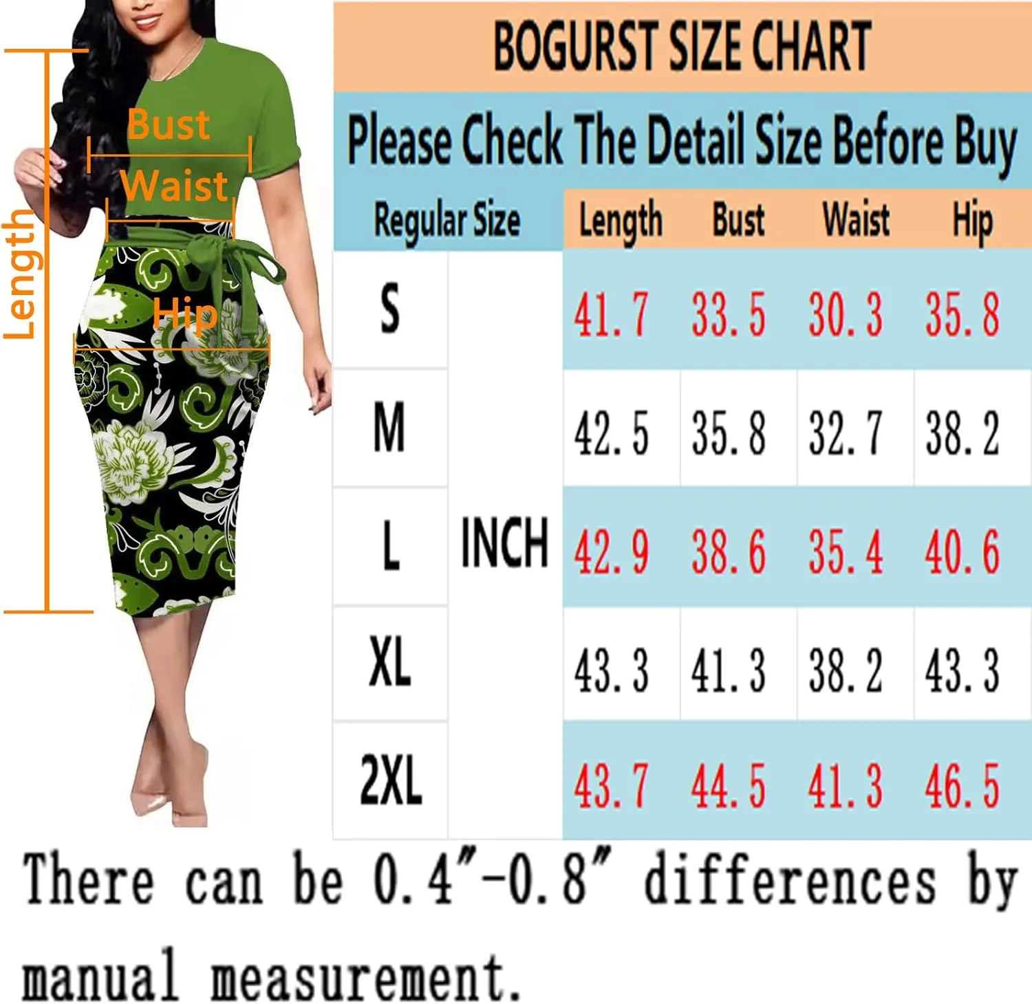 BOGURST Women Midi Bodycon Dress Work Casual Cute Floral Prints Pencil Dresses