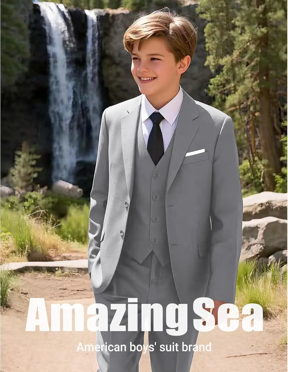 Boys Formal Suits Set, from Toddlers to Teen, Adjustable Waist, with Suspenders
