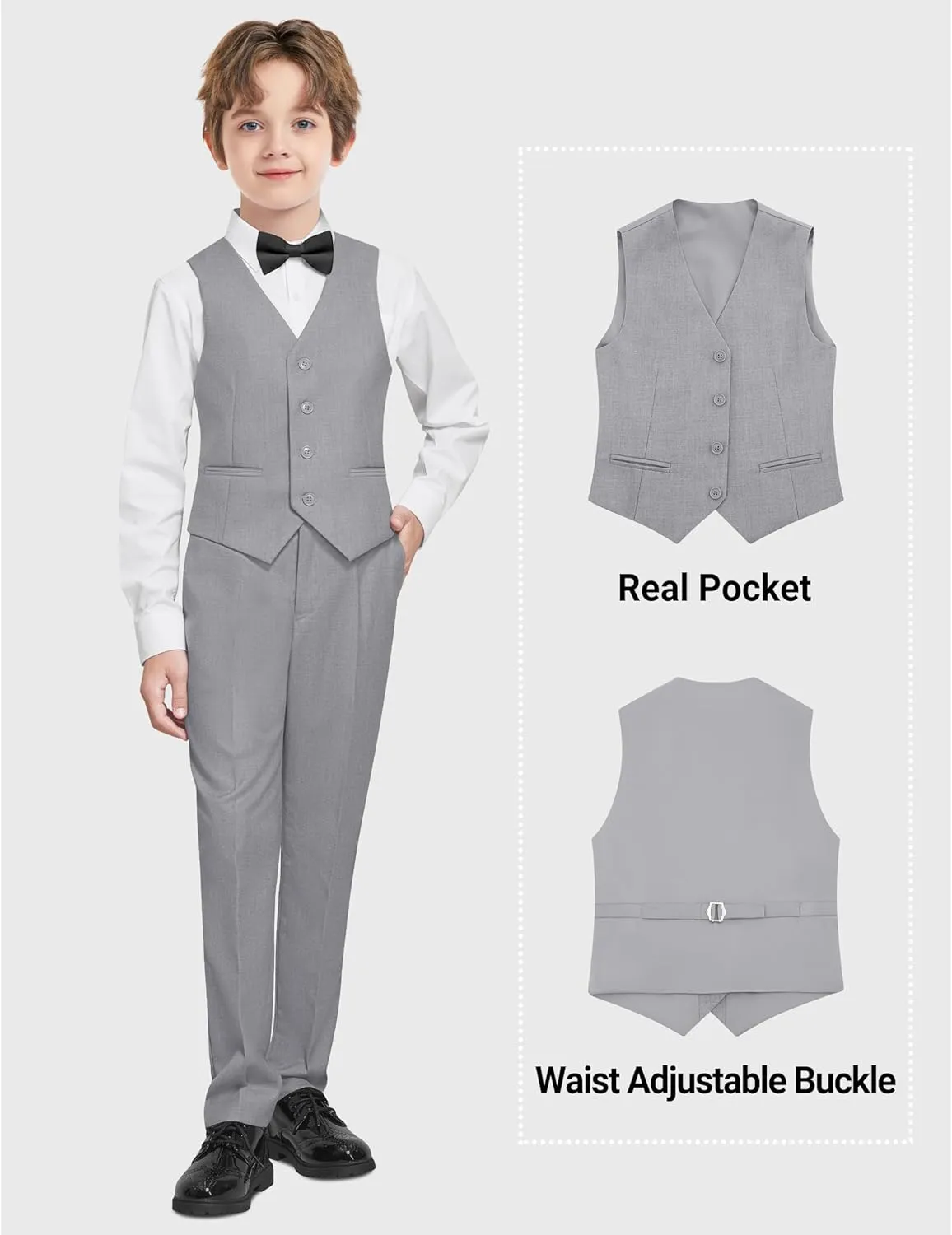 Boys Formal Suits Set, from Toddlers to Teen, Adjustable Waist, with Suspenders