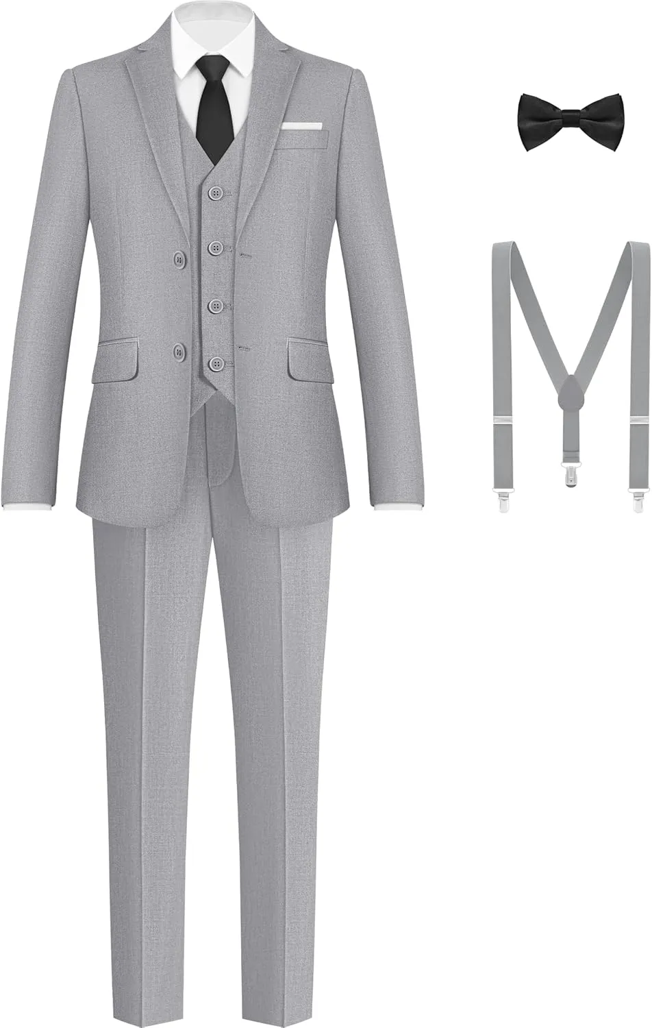 Boys Formal Suits Set, from Toddlers to Teen, Adjustable Waist, with Suspenders