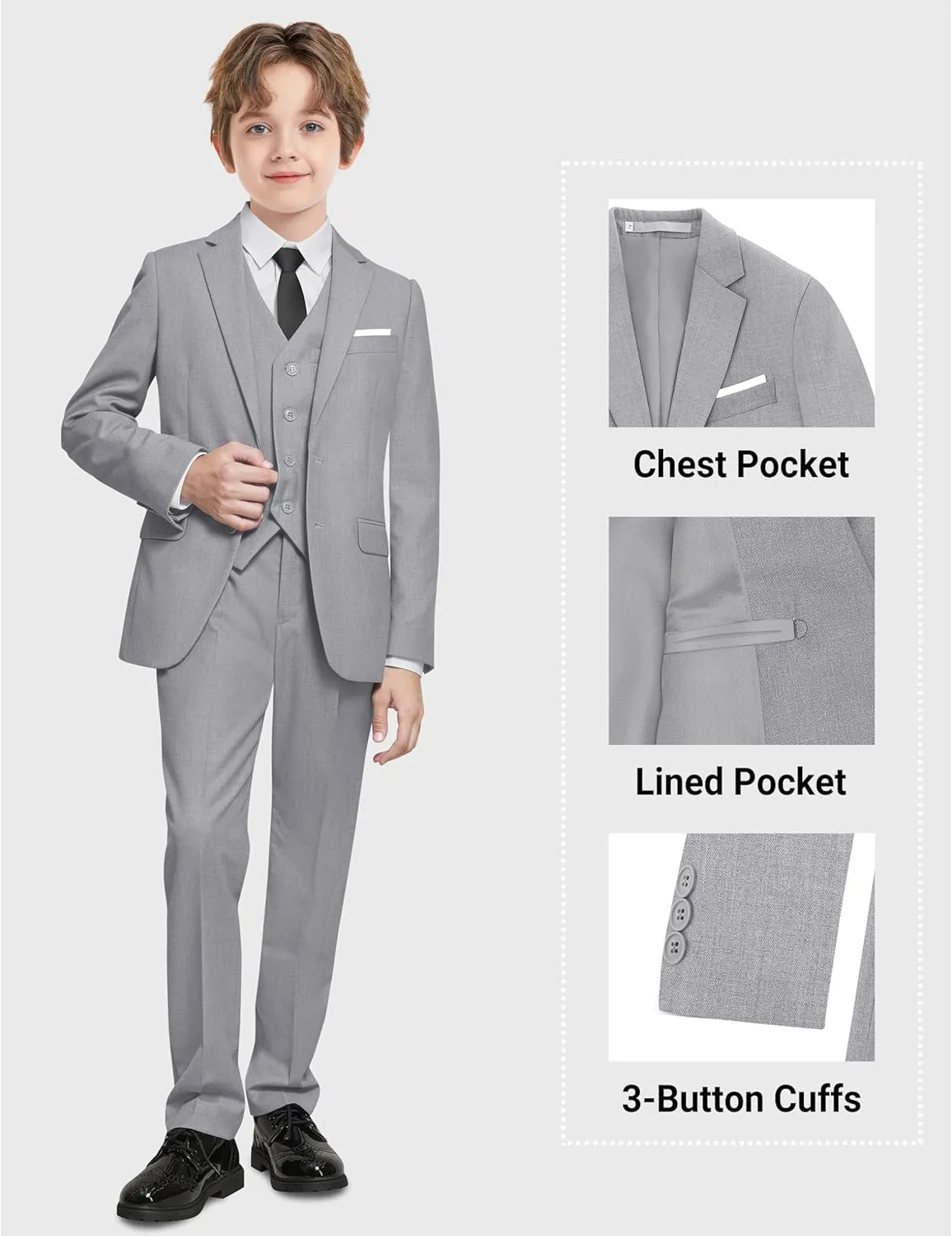 Boys Formal Suits Set, from Toddlers to Teen, Adjustable Waist, with Suspenders