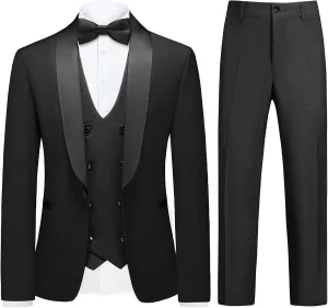 Boys Slim Fit Suits Formal Tuxedo 4 Piece Kids Dresswear Outfits with Vest Pants Jacket Bowtie Sets for Weddding