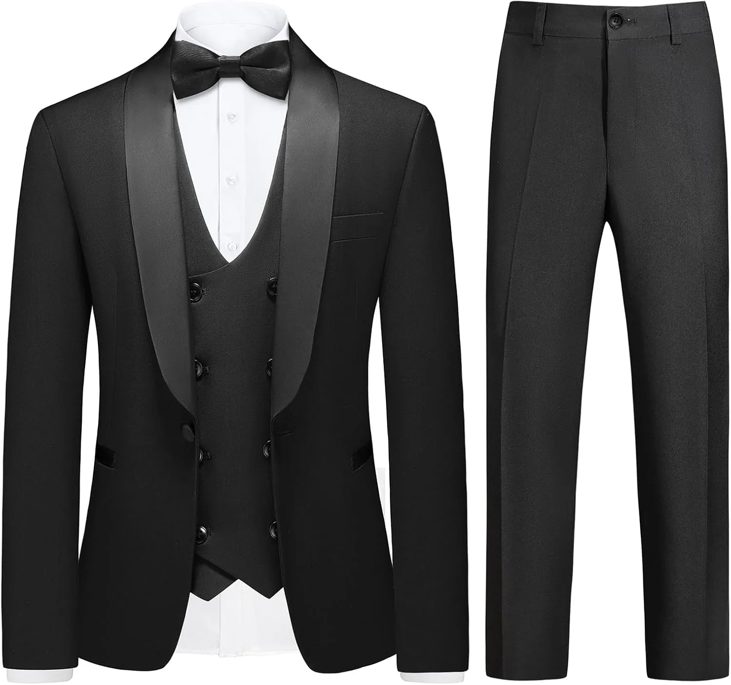Boys Slim Fit Suits Formal Tuxedo 4 Piece Kids Dresswear Outfits with Vest Pants Jacket Bowtie Sets for Weddding