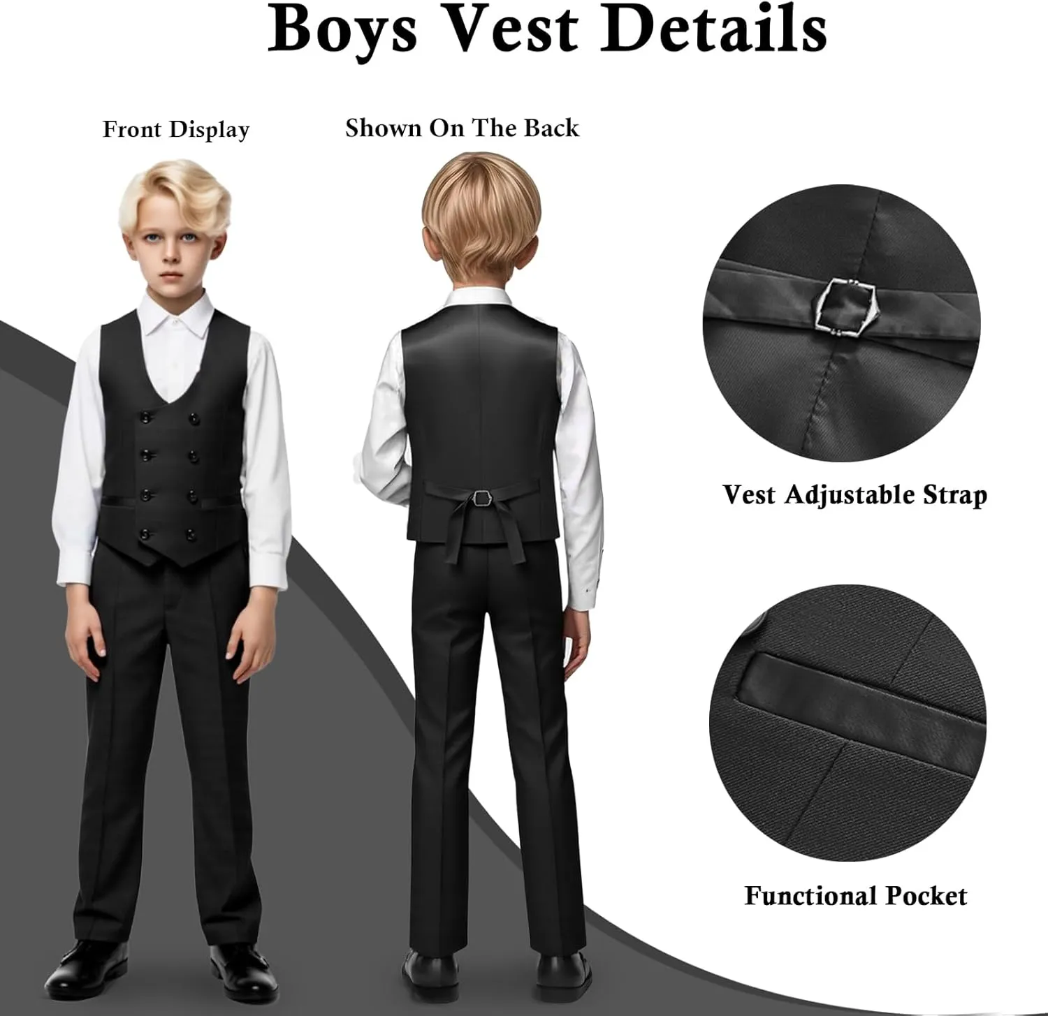Boys Slim Fit Suits Formal Tuxedo 4 Piece Kids Dresswear Outfits with Vest Pants Jacket Bowtie Sets for Weddding