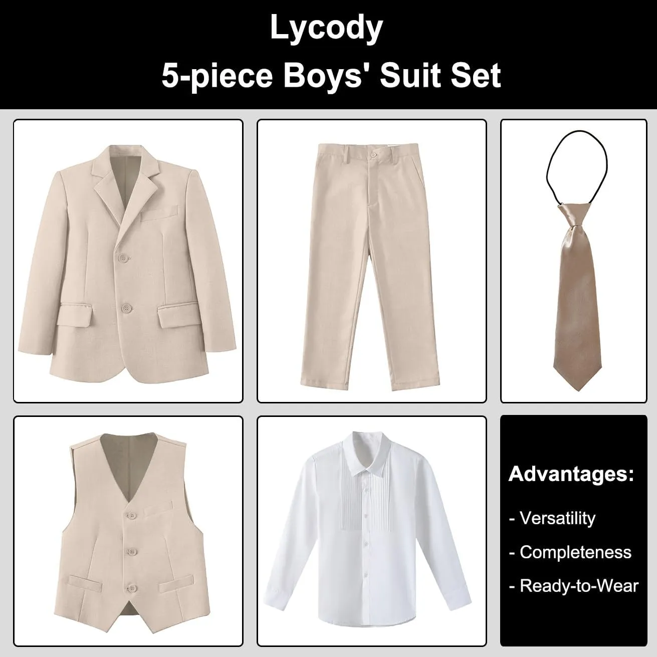 Boys Suit for Kids Teens Formal 5 Piece Tuxedo Suit Set