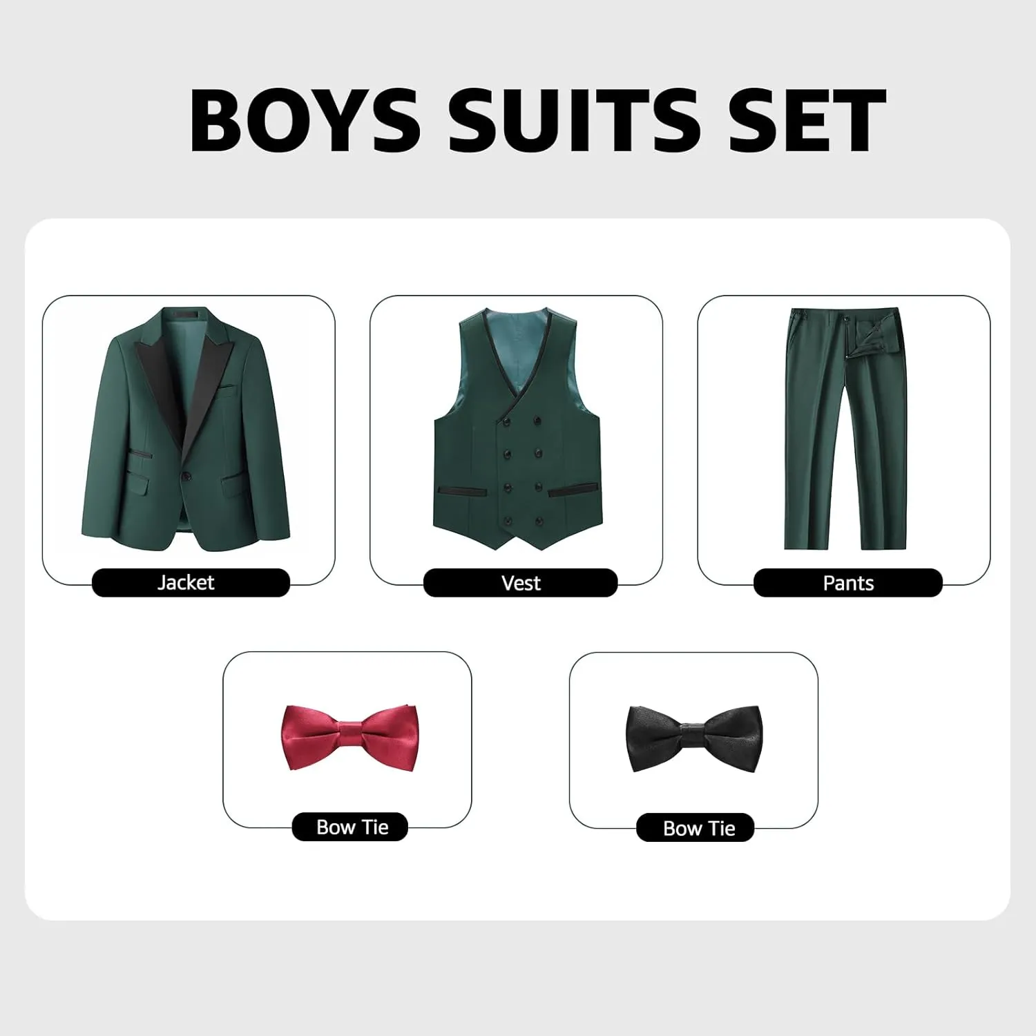 Boys Suit Set Slim Fit 4 Piece Formal Outfits Kids Suits Tuxedo Boys Vest Blazer Pants with Bow Tie for Wedding