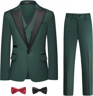 Boys Suit Set Slim Fit 4 Piece Formal Outfits Kids Suits Tuxedo Boys Vest Blazer Pants with Bow Tie for Wedding