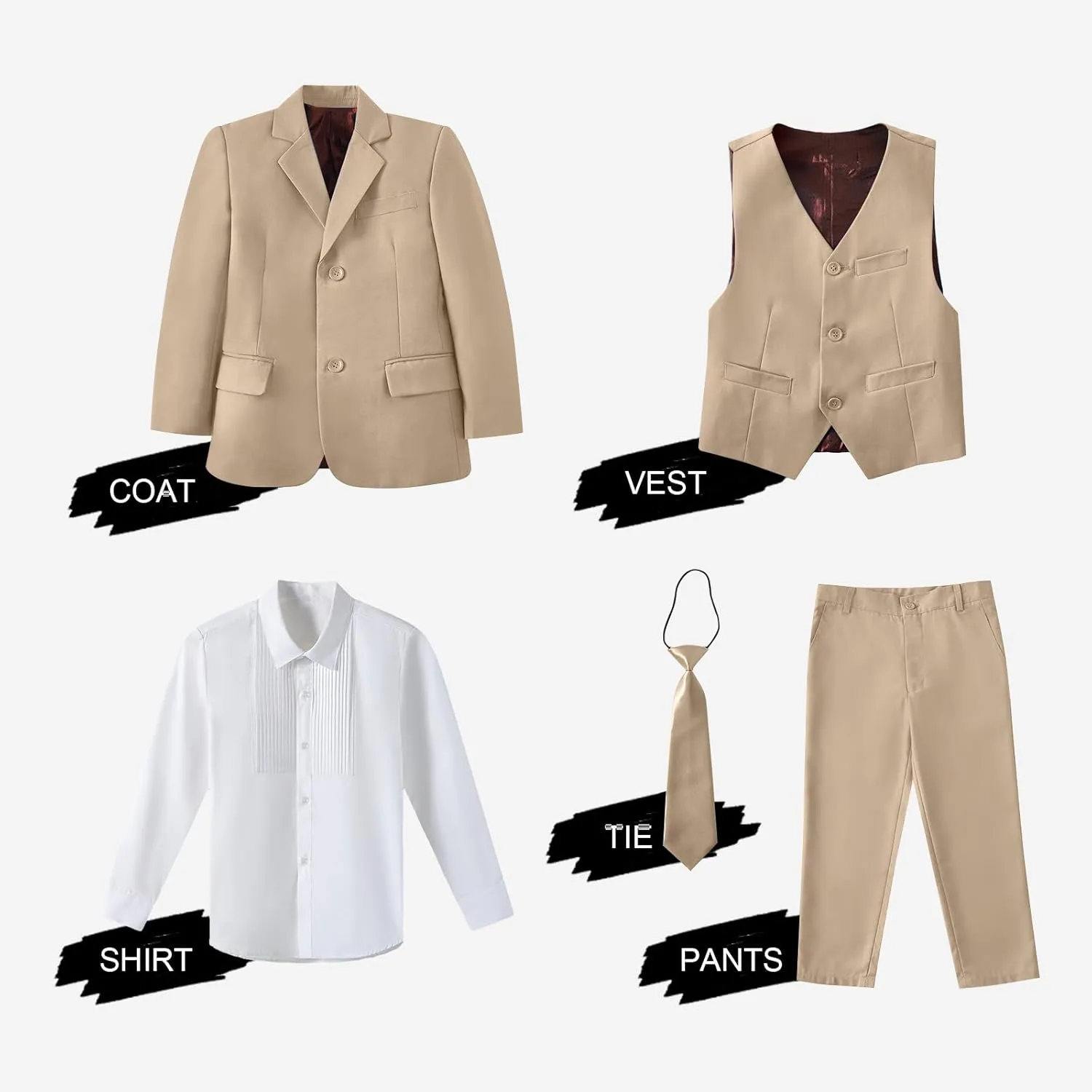 Boys Suit Slim Fit 5 Piece for Kids Toddler Suit Wedding Outfit for Teenage Boys Formal Tuxedo Set