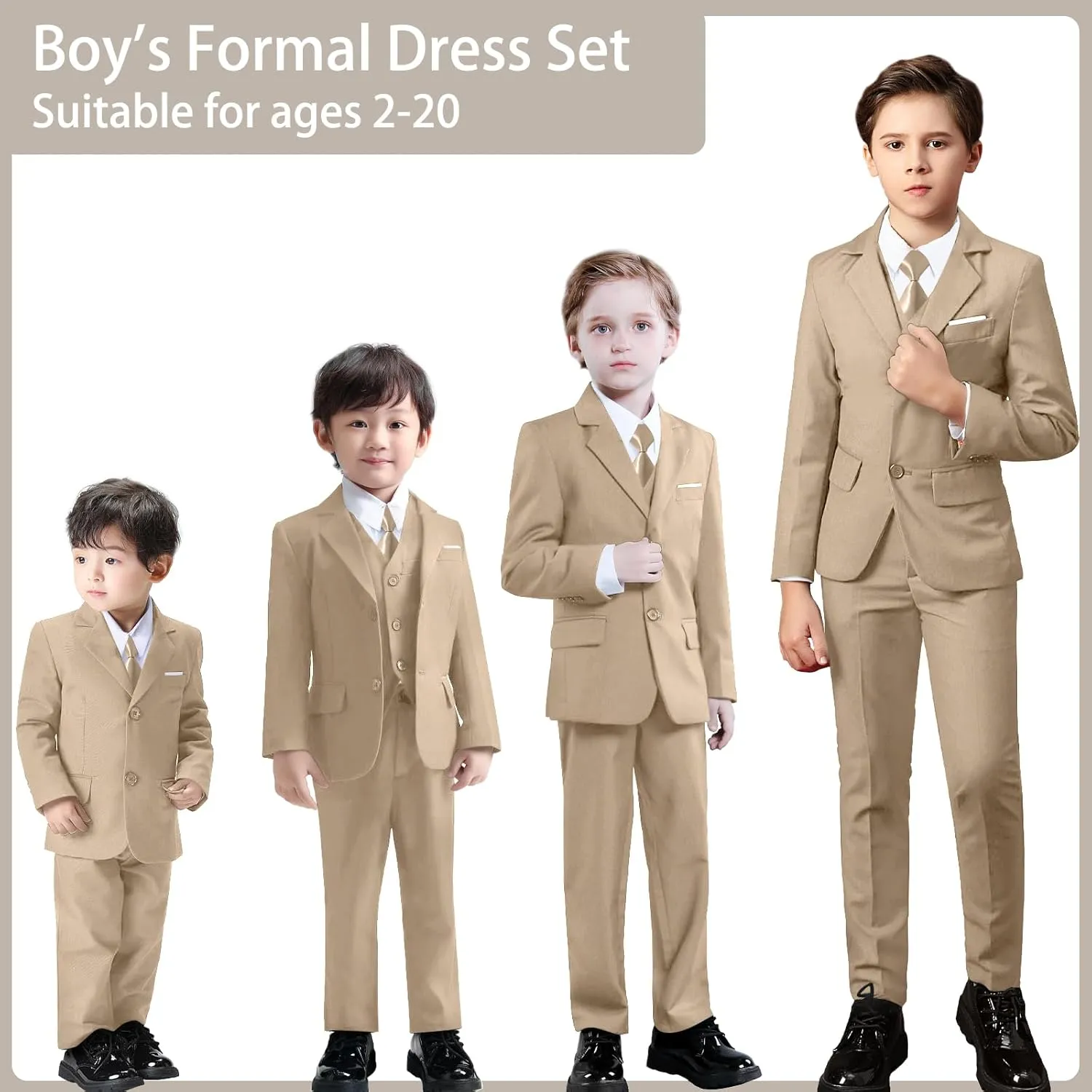 Boys Suit Slim Fit 5 Piece for Kids Toddler Suit Wedding Outfit for Teenage Boys Formal Tuxedo Set