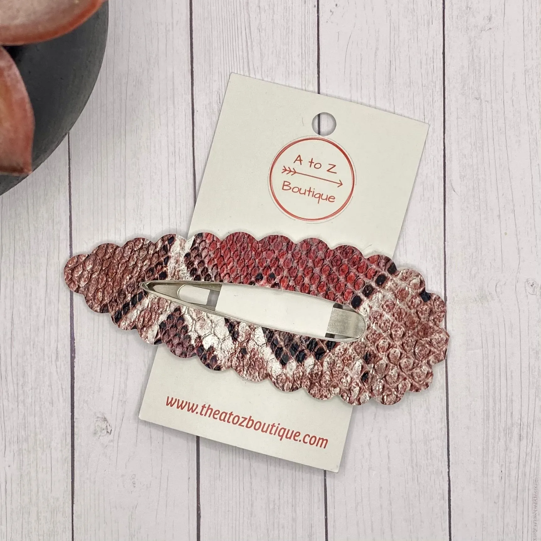 Burgundy Animal Print Scalloped Snap Clip