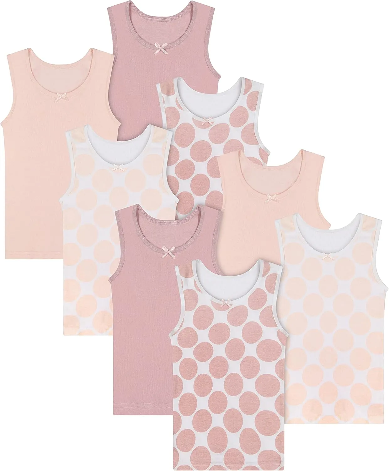 Buyless Fashion Girls Tagless Cami Scoop Neck Pink Polka Dot Undershirts Cotton Tank (8 Pack)