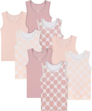 Buyless Fashion Girls Tagless Cami Scoop Neck Pink Polka Dot Undershirts Cotton Tank (8 Pack)