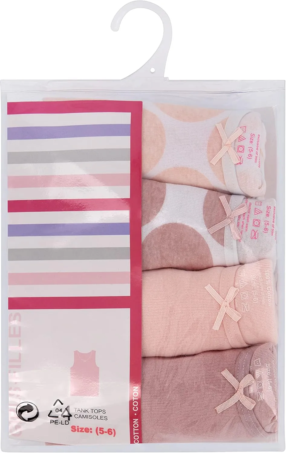 Buyless Fashion Girls Tagless Cami Scoop Neck Pink Polka Dot Undershirts Cotton Tank (8 Pack)