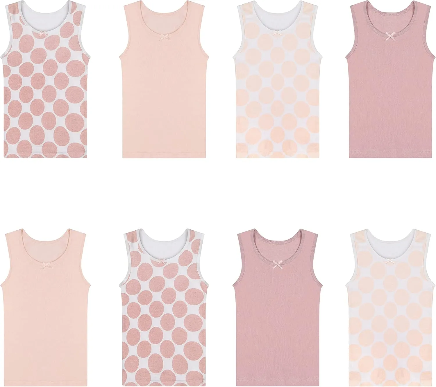 Buyless Fashion Girls Tagless Cami Scoop Neck Pink Polka Dot Undershirts Cotton Tank (8 Pack)