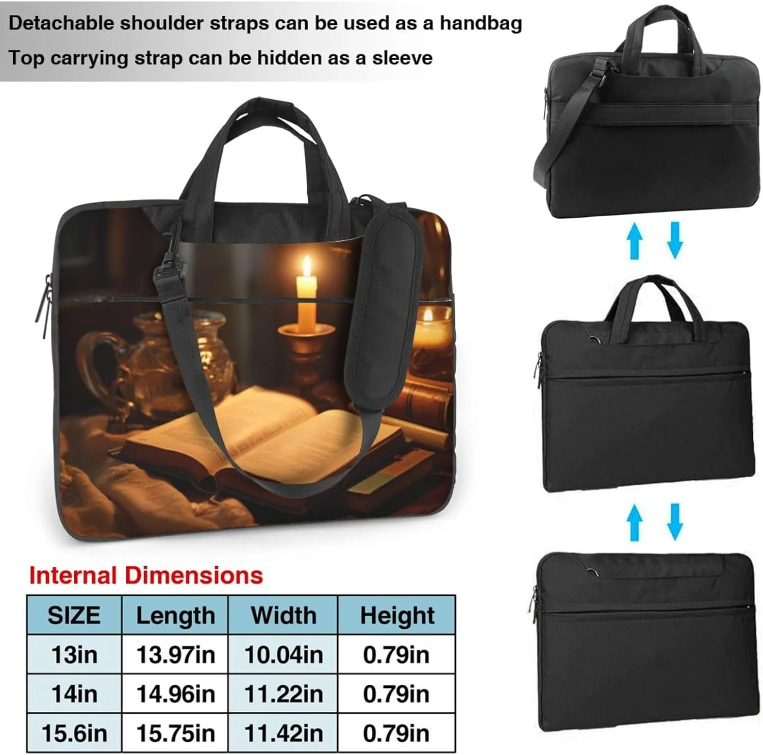 Candlelight night reading Print Work Casual Office Laptop Shoulder Messenger Bag 13 inch 14 inch 15.6 inch