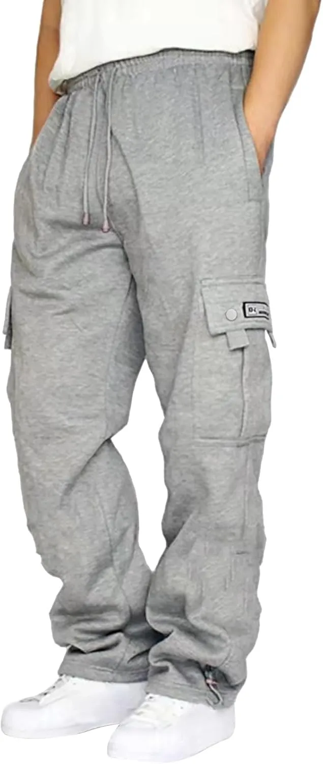 Cargo Sweatpants for Men Drawstring Baggy Elastic Work Hiking Pants Straight Loose Fit Outdoor Joggers with Pockets