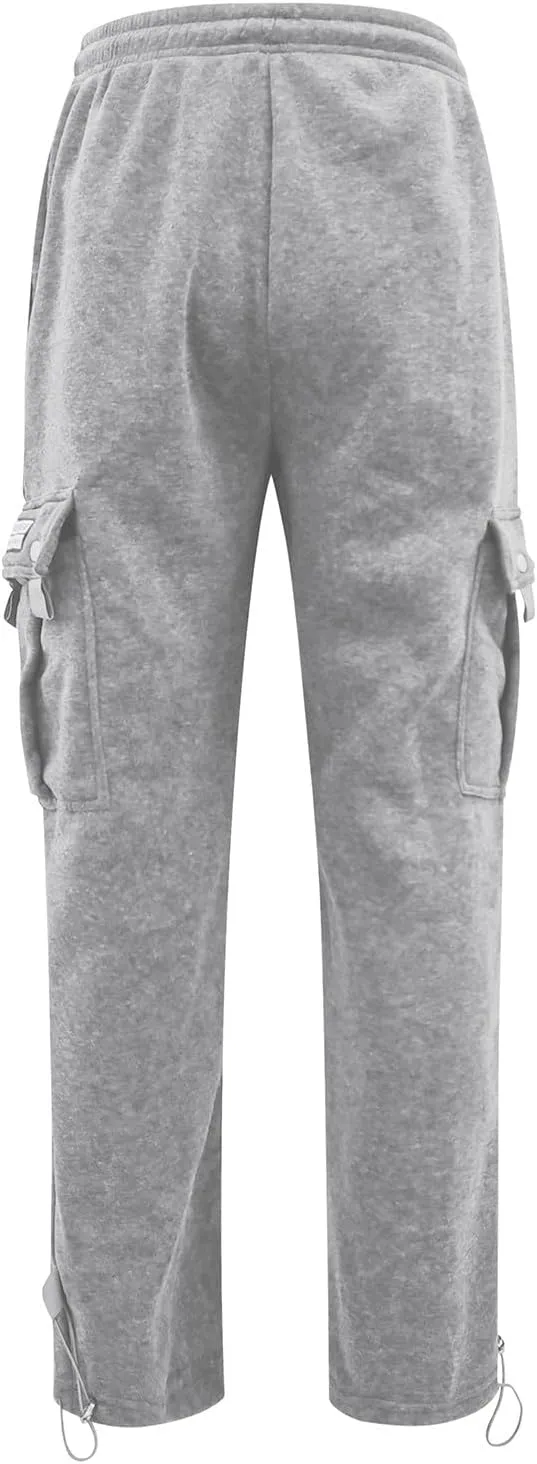 Cargo Sweatpants for Men Drawstring Baggy Elastic Work Hiking Pants Straight Loose Fit Outdoor Joggers with Pockets