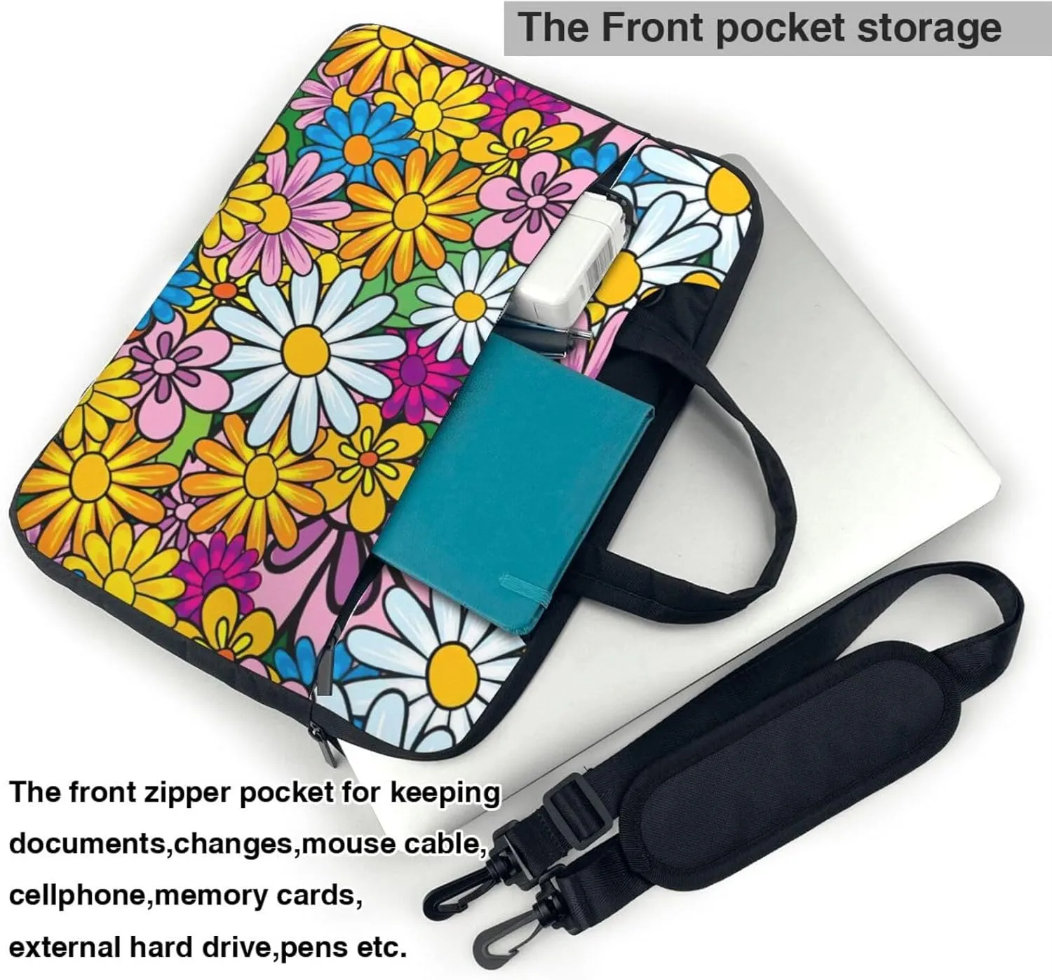 Cartoon cute flowers Print Work Casual Office Laptop Shoulder Messenger Bag 13 inch 14 inch 15.6 inch
