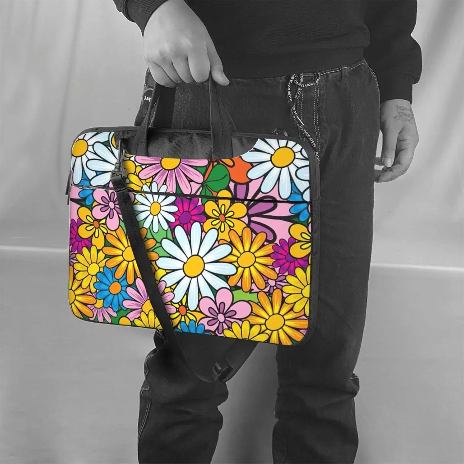 Cartoon cute flowers Print Work Casual Office Laptop Shoulder Messenger Bag 13 inch 14 inch 15.6 inch