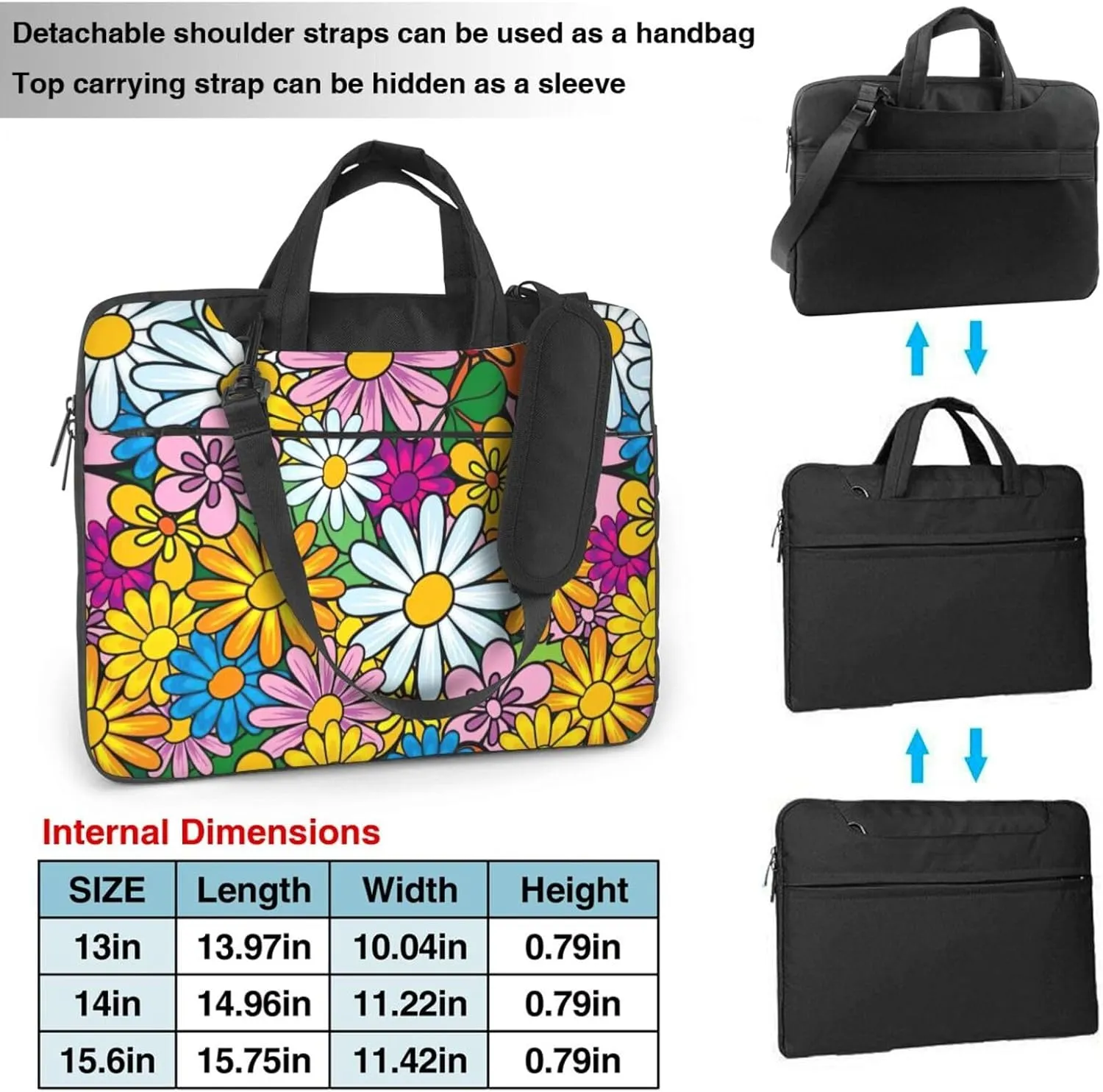 Cartoon cute flowers Print Work Casual Office Laptop Shoulder Messenger Bag 13 inch 14 inch 15.6 inch