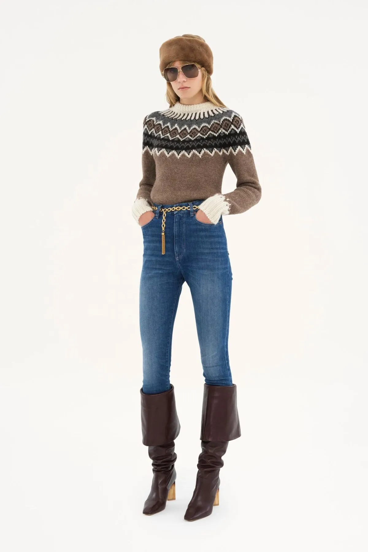 Chlo Fair Isle Jumper - Brown Beige