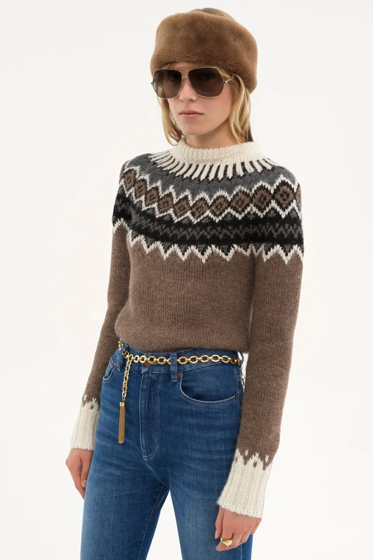 Chlo Fair Isle Jumper - Brown Beige