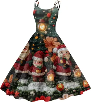 Christmas Dresses for Women 2024 Vintage Sleeveless Spaghetti Strap Dresses 1950s A-line Cocktail Midi Dress
