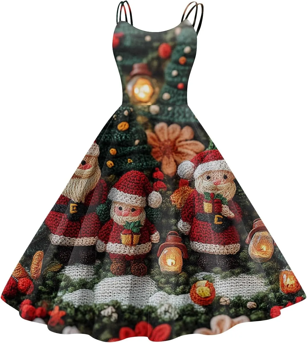Christmas Dresses for Women 2024 Vintage Sleeveless Spaghetti Strap Dresses 1950s A-line Cocktail Midi Dress