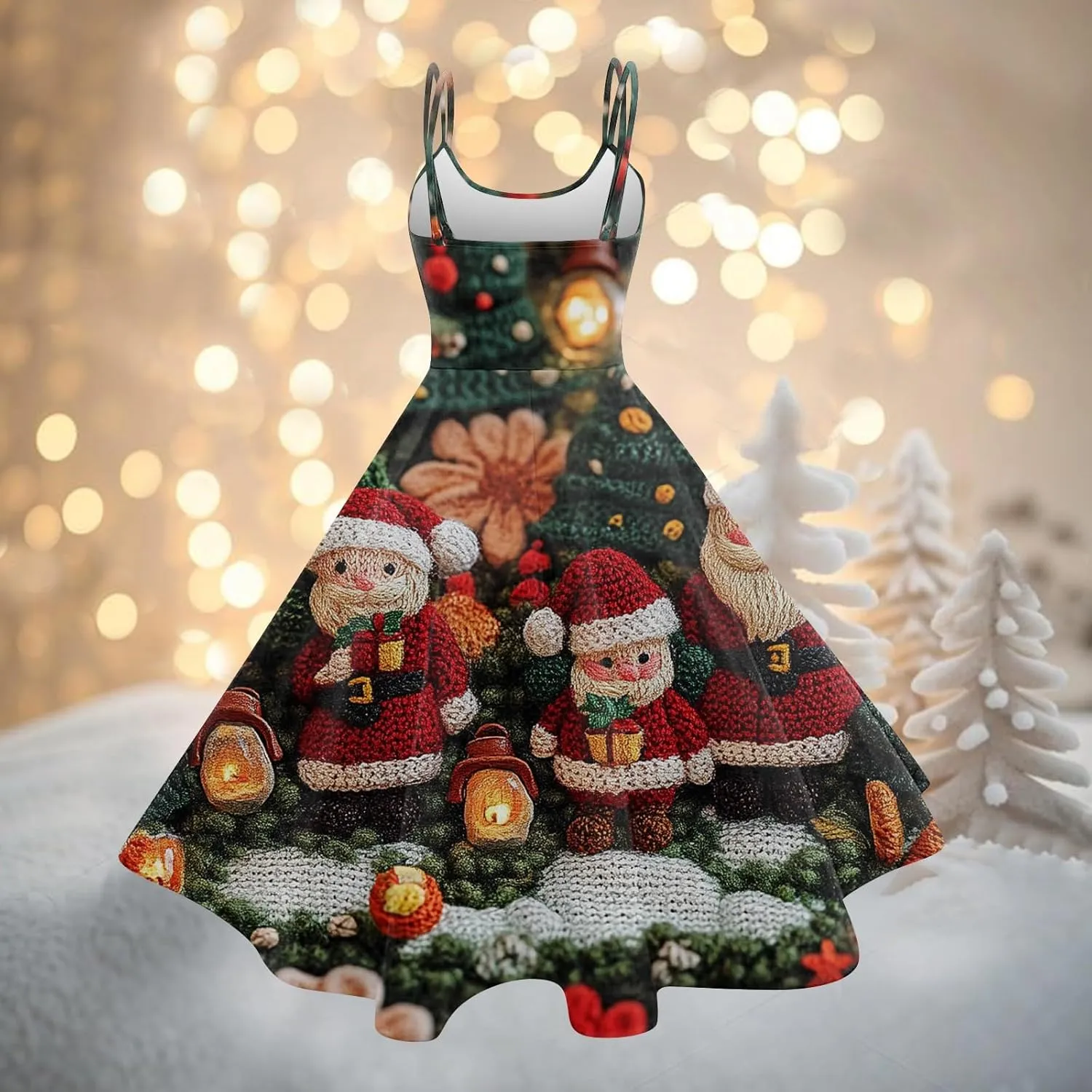 Christmas Dresses for Women 2024 Vintage Sleeveless Spaghetti Strap Dresses 1950s A-line Cocktail Midi Dress