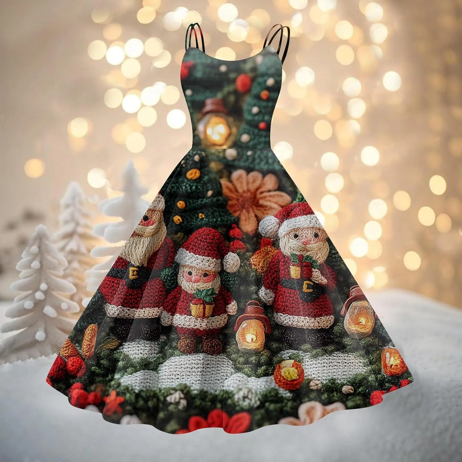 Christmas Dresses for Women 2024 Vintage Sleeveless Spaghetti Strap Dresses 1950s A-line Cocktail Midi Dress