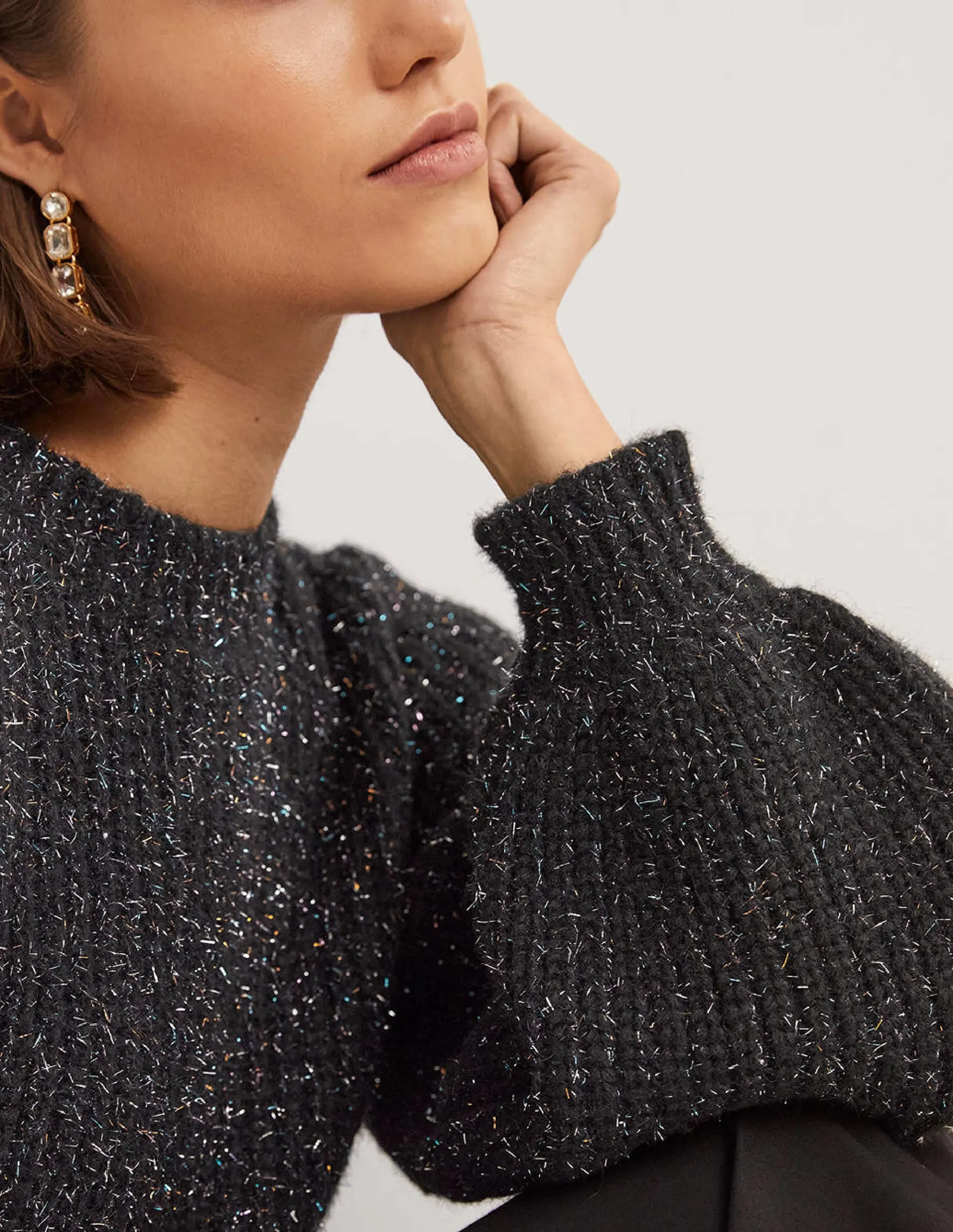 Chunky Ribbed Jumper-Black Sparkle