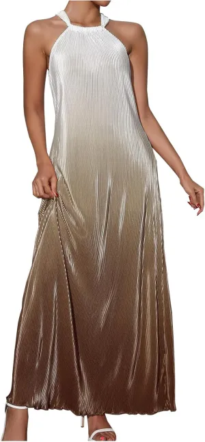 Cocktail Dresses for Women Tweed Gradient Flowy Maxi Tank Dress Sleeveless Off Shoulder Party Wedding Guest Dresses